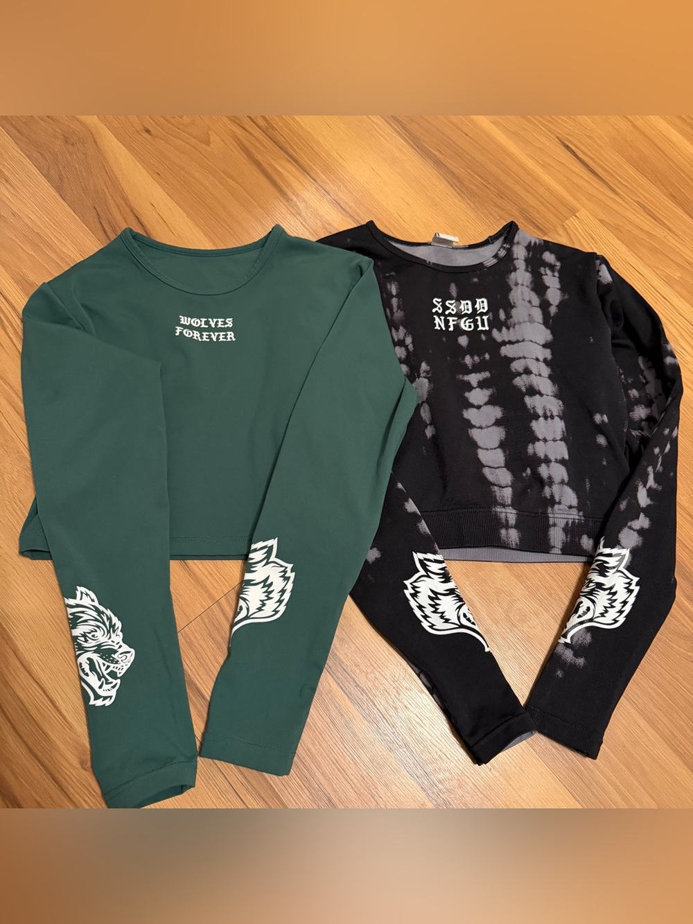 Darc Sport Bundle of 2 'Wolves Forever' Crop shirts - Green & Black Tie-Dye